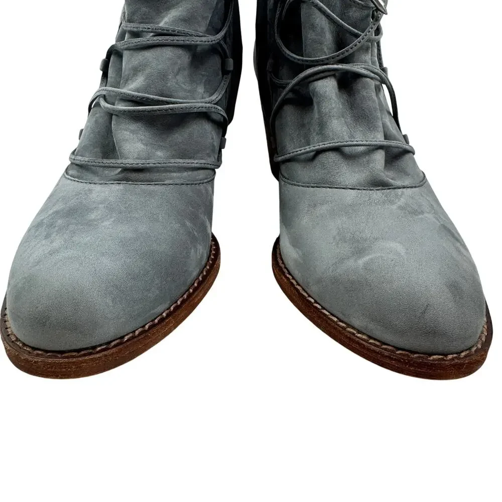 Sam Edelman Millard Boho Gray Soft Suede Lace Up Booties Women's Size 9